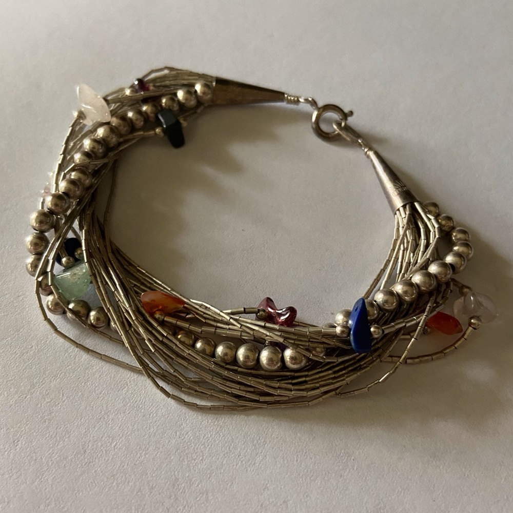 Vintage Beaded Sterling Silver Liquid Bracelet